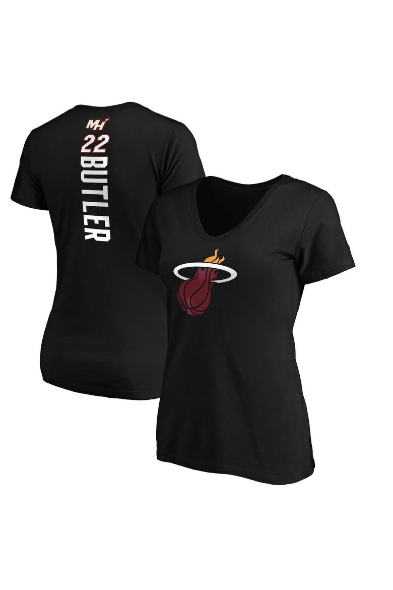 Women's Fanatics Branded Jimmy Butler Black Miami Heat Playmaker Logo Name & Number V-Neck T-Shirt, Alternate, color, Black