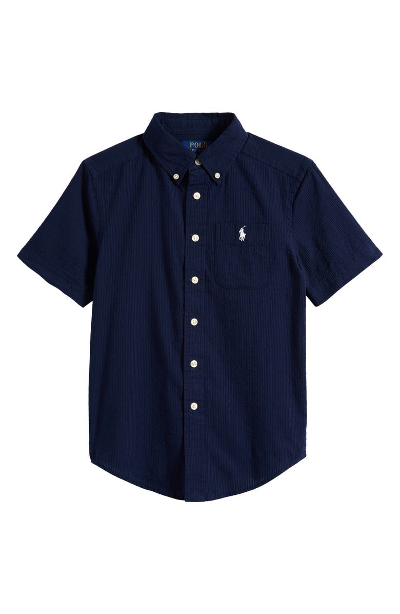 Ralph Lauren Kids' Short Sleeve Cotton Seersucker Button-Down Shirt, Main, color,