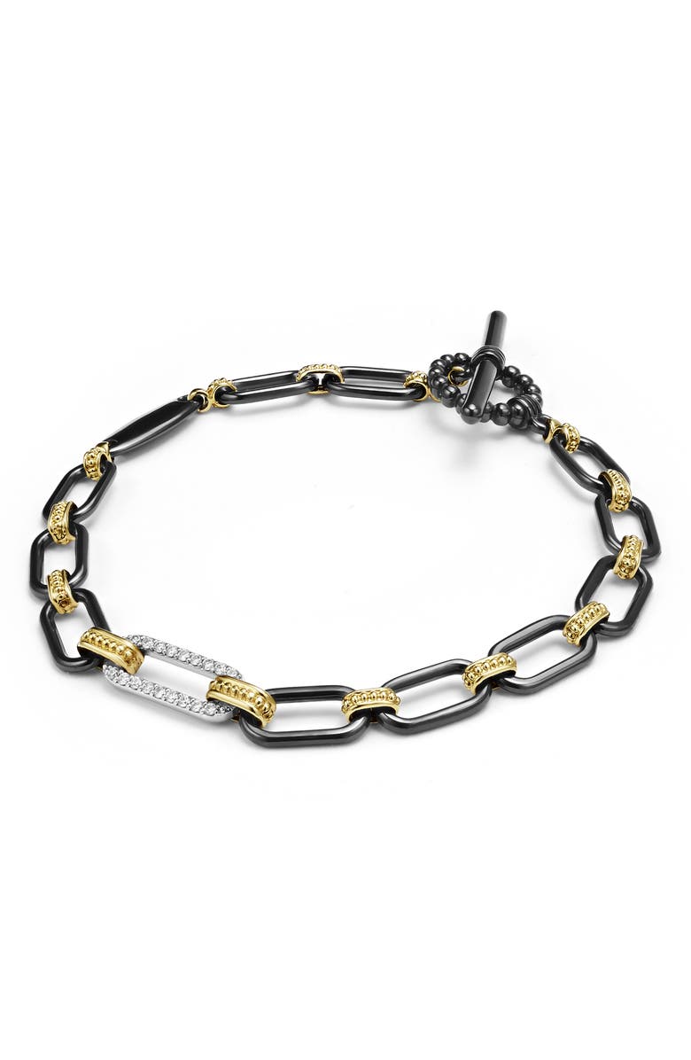 LAGOS Signature Caviar Black Ceramic Link & Diamond Bracelet, Alternate, color, Black