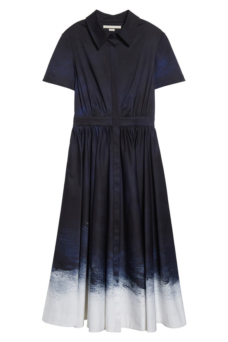 Brushed Stretch Cotton Canvas Midi Dress, Alternate, color, NAVY / WHITE SMUDGED CANVAS