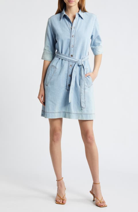 Tie Belt Denim Shirtdress