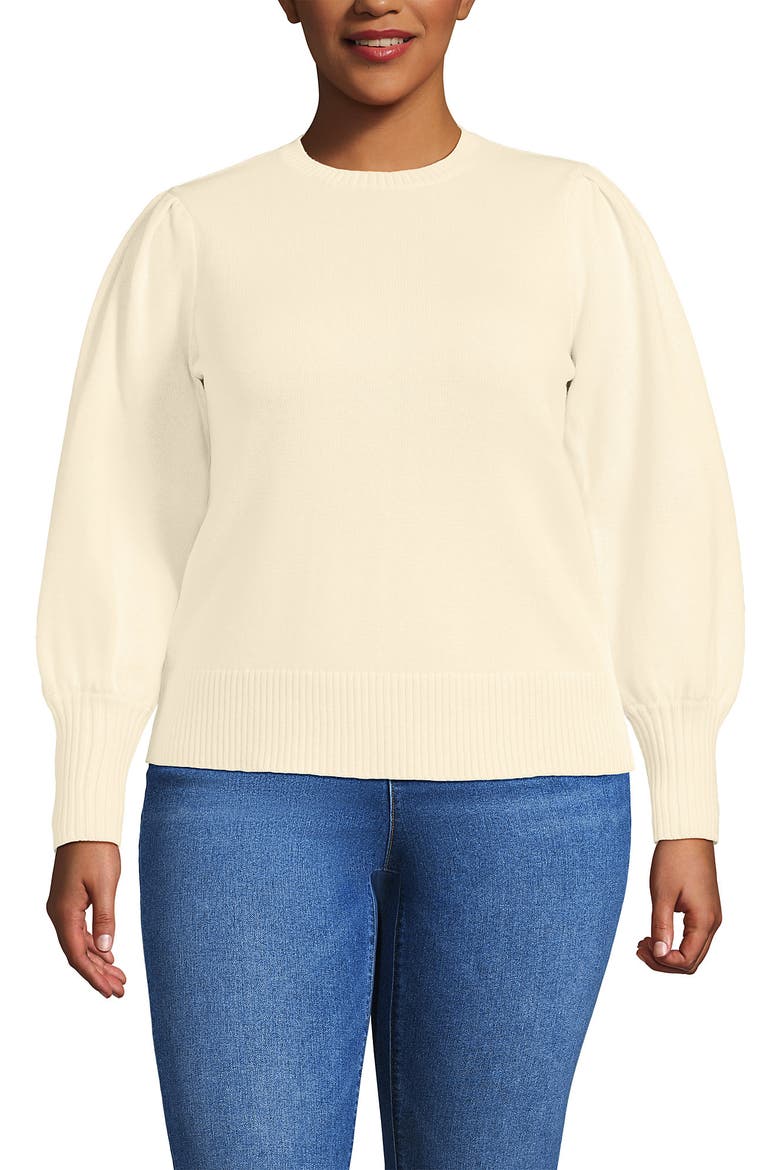 Plus Size Drifter Puff Sleeve Jacquard Crew Neck Sweater, Main, color, Ivory Latte