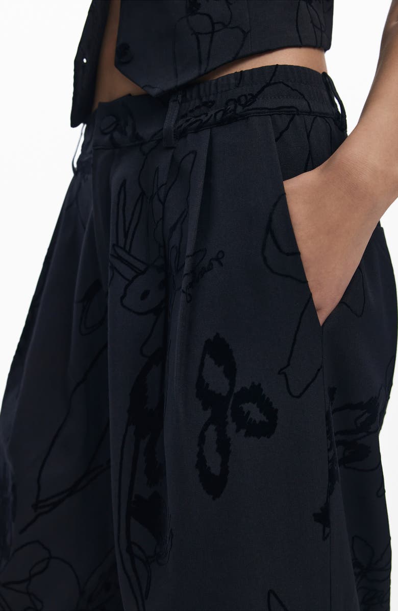 Desigual Pleated Wide Leg Pants, Alternate, color, Black