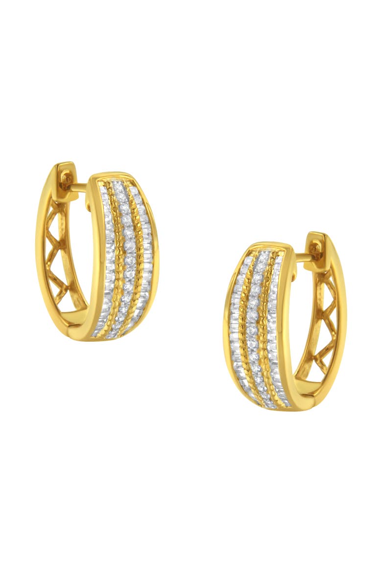 10K Yellow Gold 3/4 Ct Pave and Channel Diamond Triple Row Modern Hoop Earrings, Main, color, Yellow