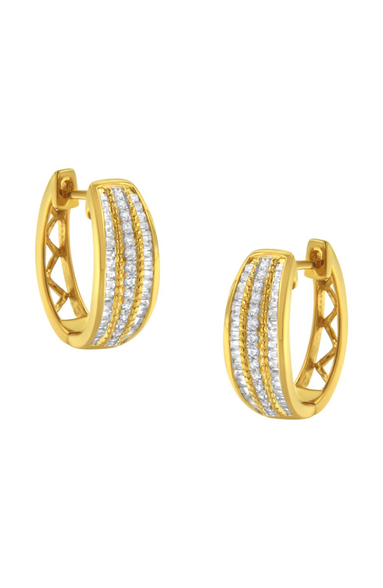 Haus of Brilliance 10K Yellow Gold 3/4 Ct Pave and Channel Diamond Triple Row Modern Hoop Earrings, Main, color, Yellow