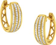 Haus of Brilliance 10K Yellow Gold 3/4 Ct Pave and Channel Diamond Triple Row Modern Hoop Earrings