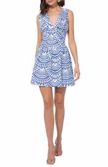 Adelyn Rae Maris Embroidered Sleeveless Cotton Fit & Flare Dress