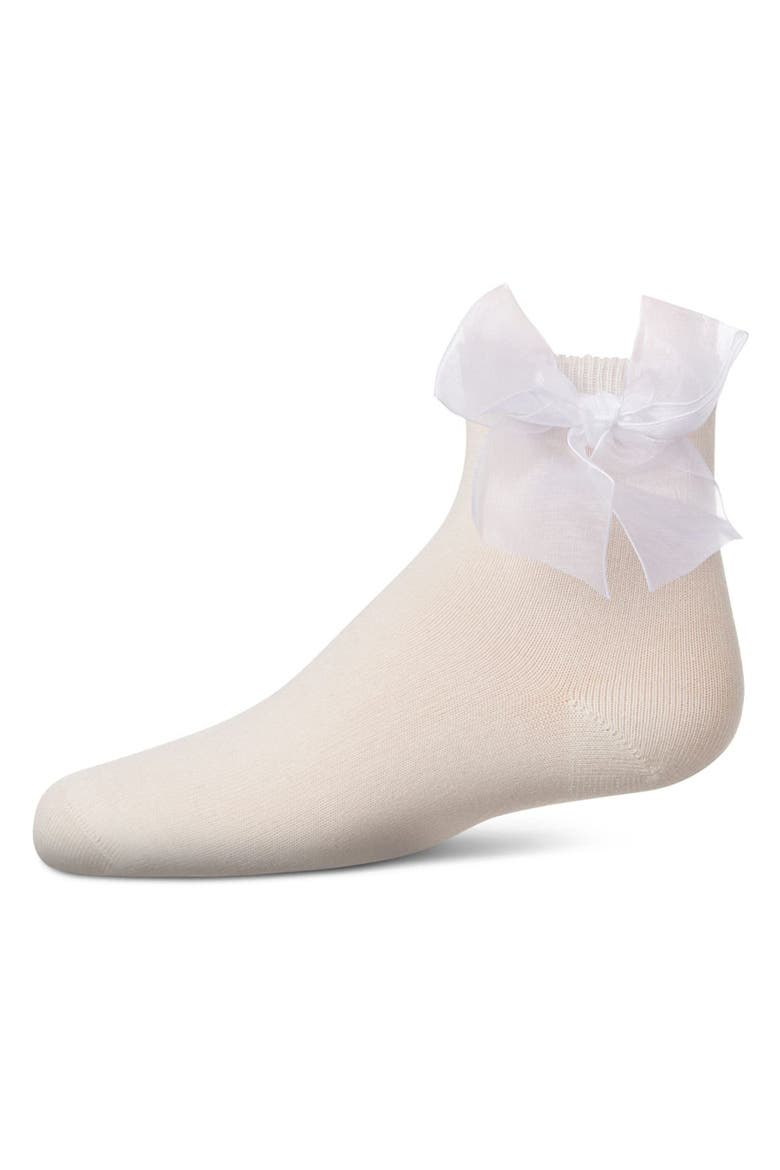 Girls Tulle-Bow-Trimmed Mercerized Cotton-Rich Ankle Sock, Main, color, Winter White