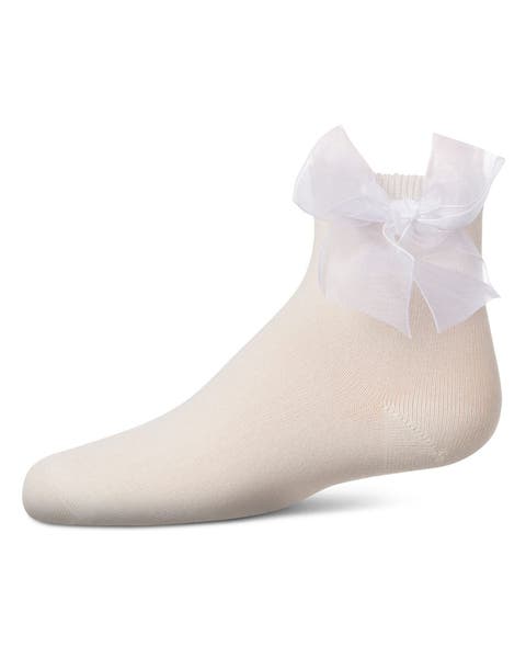 Girls Tulle-Bow-Trimmed Mercerized Cotton-Rich Ankle Sock