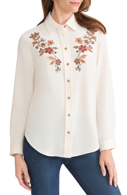 Jones New York Embroidered Yoke Button-up Shirt In White