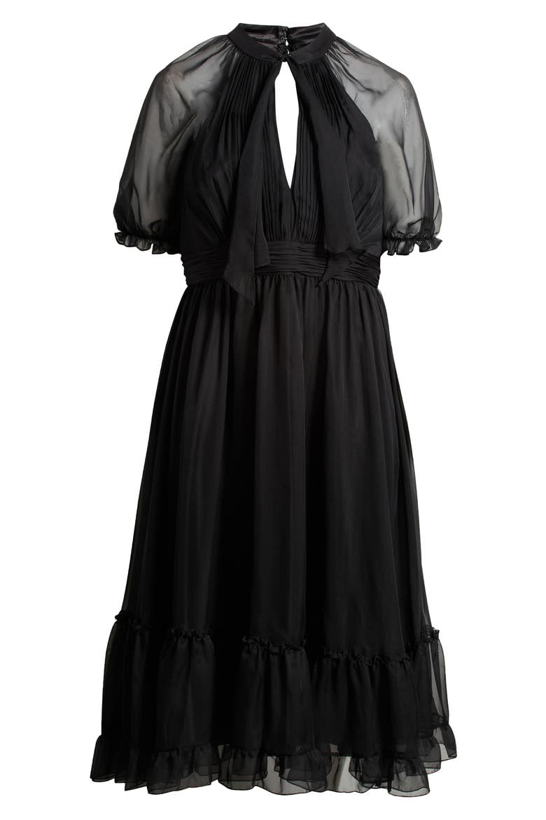 Sheer Puff Sleeve Cocktail Dress, Alternate, color, BLACK