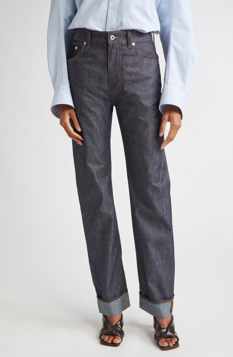 Bottega Veneta Turned Up Straight Leg Jeans, Main, color, 4245 Indigo