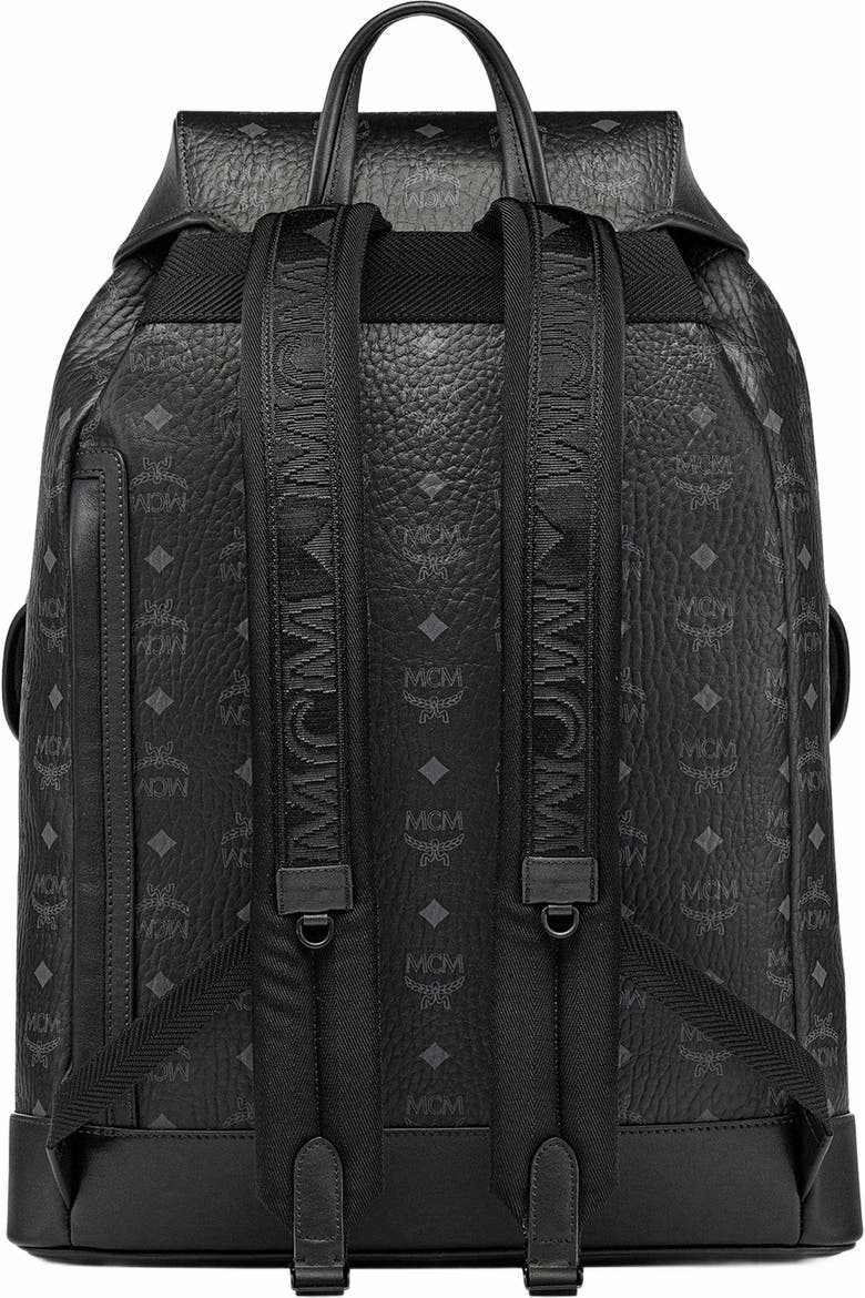 brandenburg backpack in monogram leather MCM Canvas Nappa Cubic Medium Black White 1832229 including robust buckle closures and leather drawstring fastening for steadfast security. Brandenburg Backpack in Visetos (Men)