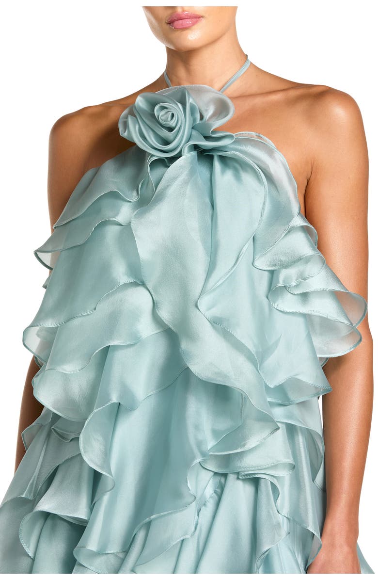Mac Duggal Organza Halter Neck Open Back Ruffle Gown, Alternate, color, Mint