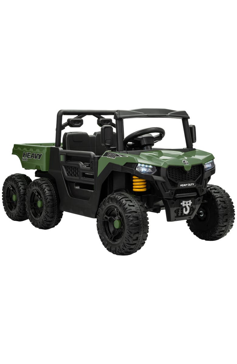 Qaba 24V Kids Ride On Truck with 6 Wheels 2 Seater 4WD Electric Ride On Car with Dump Bed Remote Control Wheel Suspension for Years, Main, color, Green