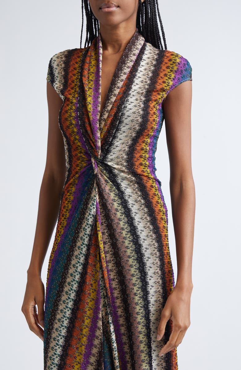Missoni Stripe Twist Front Raschel Mesh Maxi Dress, Alternate, color, Yellow And Purple Tones