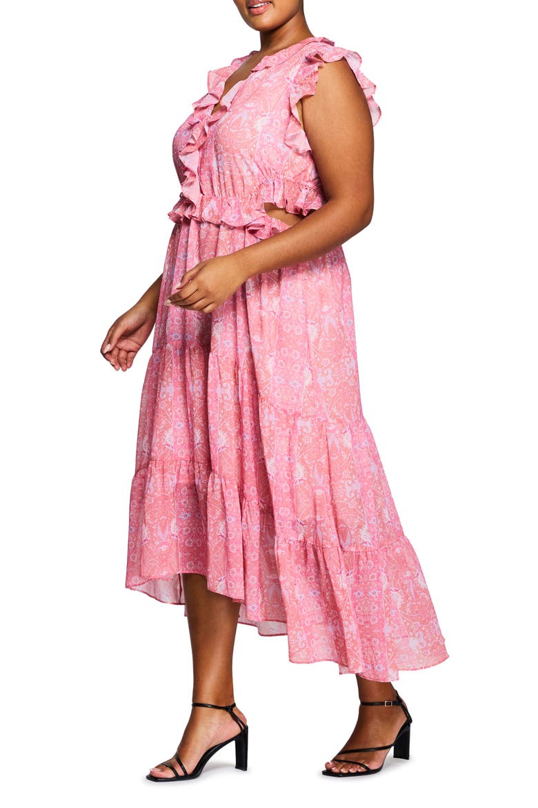 Fiorentina Frill Cutout Maxi Dress, Alternate, color, PRINT