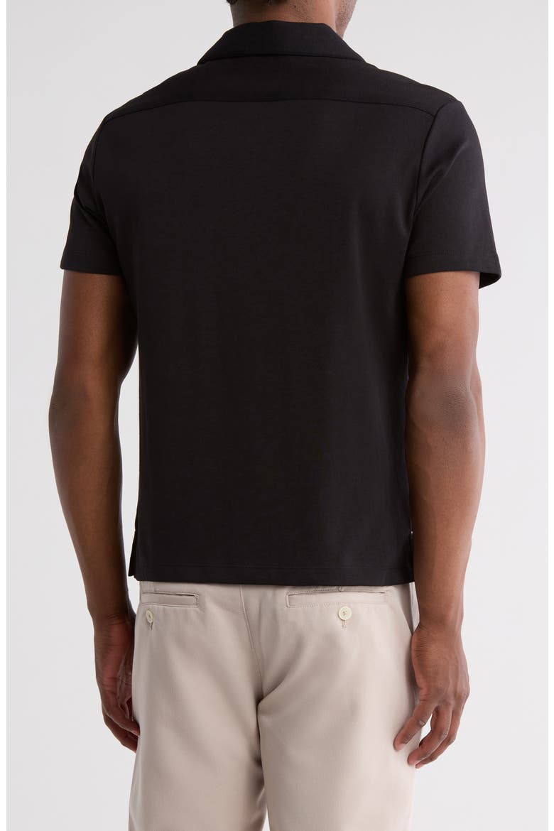Solid Black Knit Cotton Blend Camp Shirt, Alternate, color, BLACK