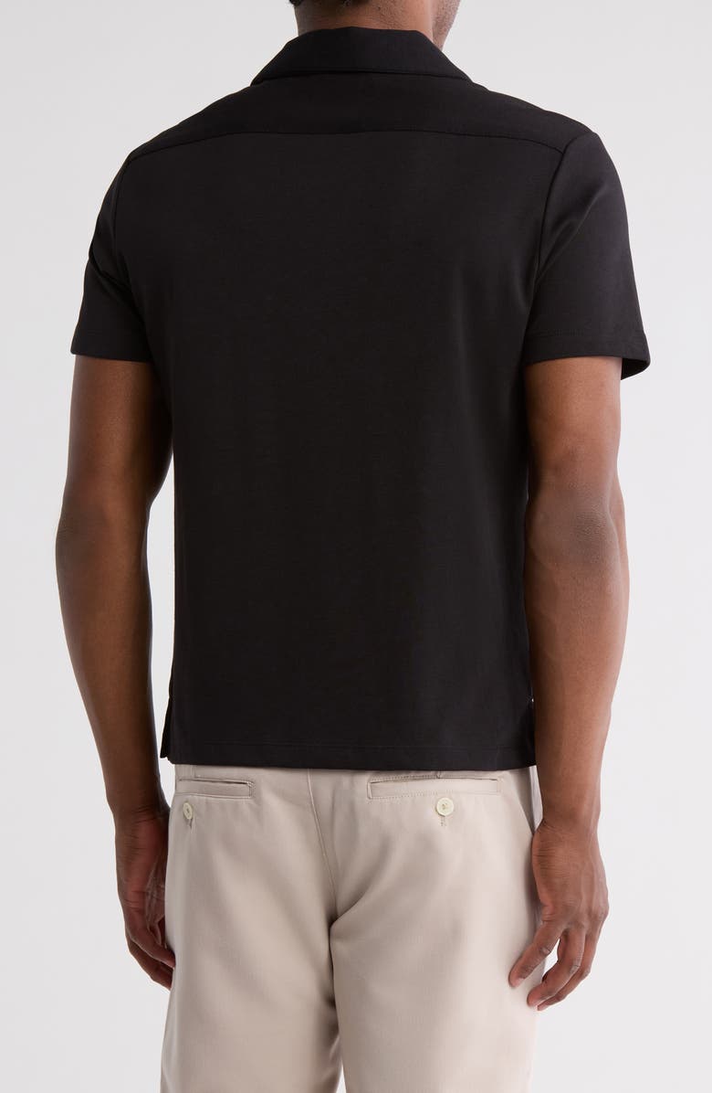 DENIM AND FLOWER Solid Black Knit Cotton Blend Camp Shirt, Alternate, color, Black