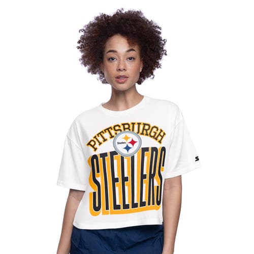 Starter White Pittsburgh Steelers Play The Ball Boxy Cropped T-shirt