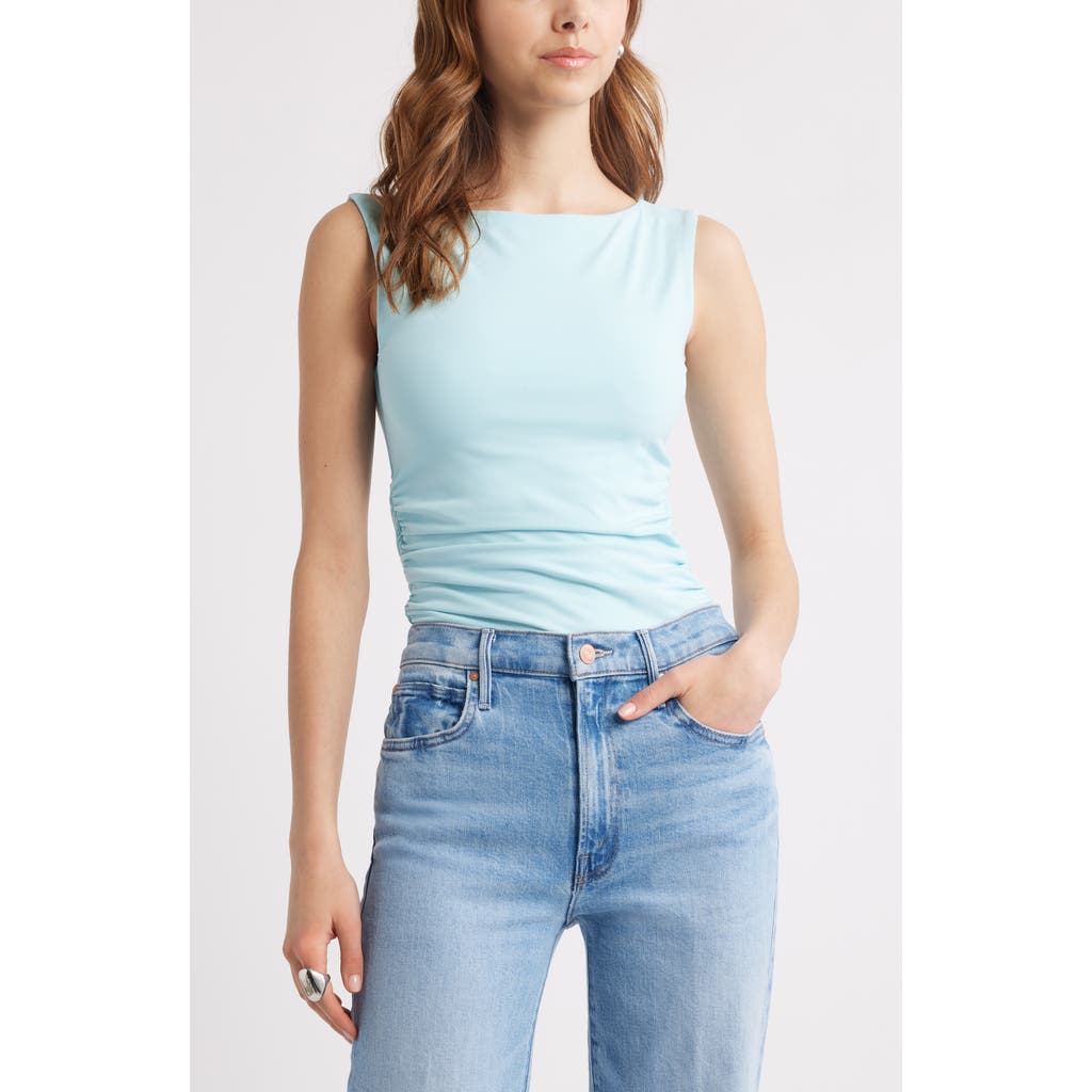 Open Edit Boat Neck Sleeveless Top In Blue Aqua