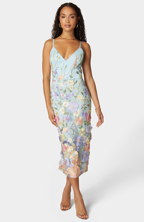 Floral Embroidered Sheath Midi Dress