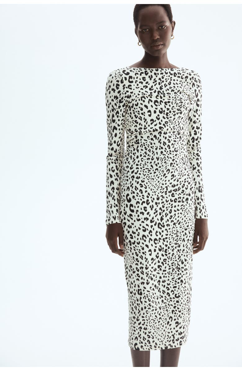 H&M Open-back Jersey Dress, Alternate, color, Cream/Leopard Print