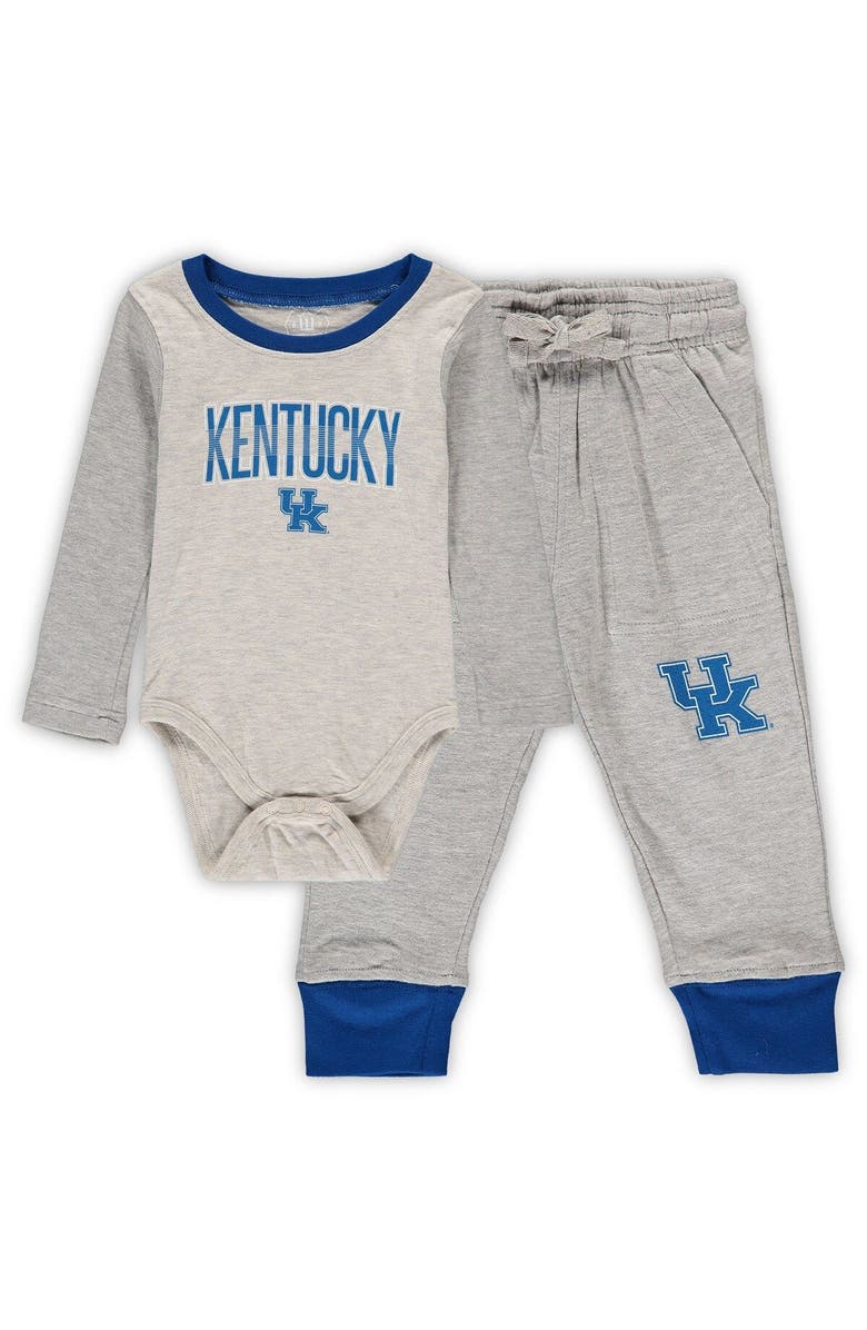 Wes & Willy Infant Wes & Willy Heathered Gray/Royal Kentucky Wildcats Jie Jie Long Sleeve Bodysuit & Pants Set, Main, color, Heather Gray