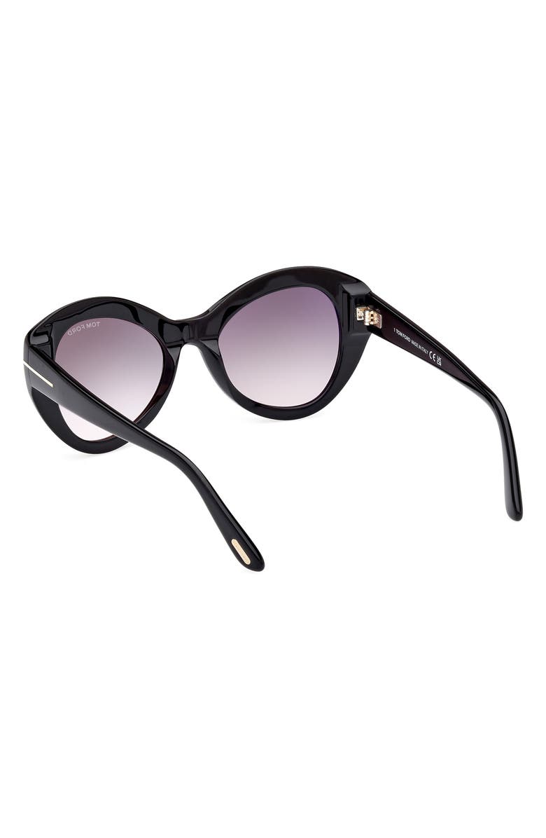 TOM FORD Guinivere 52mm Round Sunglasses, Alternate, color, Shiny Black / Gradient Smoke
