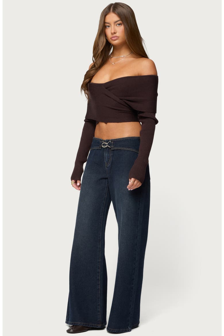 Paulina Off the Shoulder Wrap Sweater, Alternate, color, BROWN