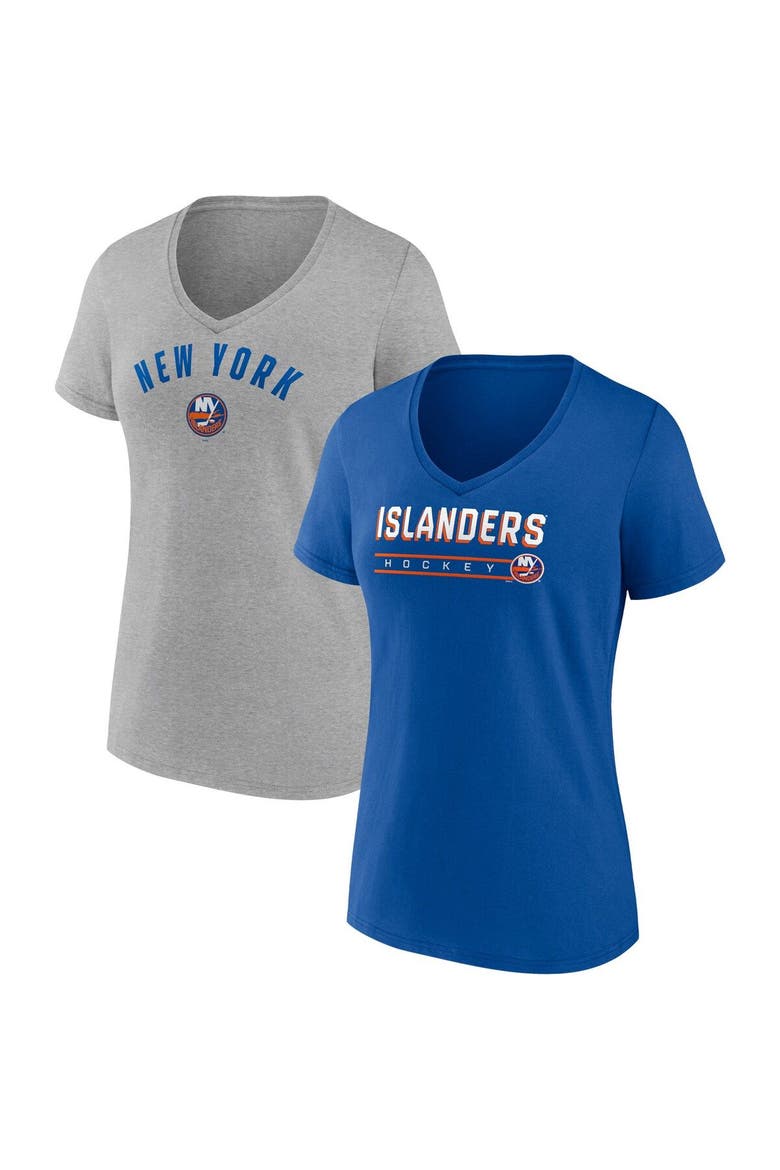 Women's Fanatics Branded Royal/Heathered Gray New York Islanders 2-Pack V-Neck T-Shirt Set, Main, color, Royal
