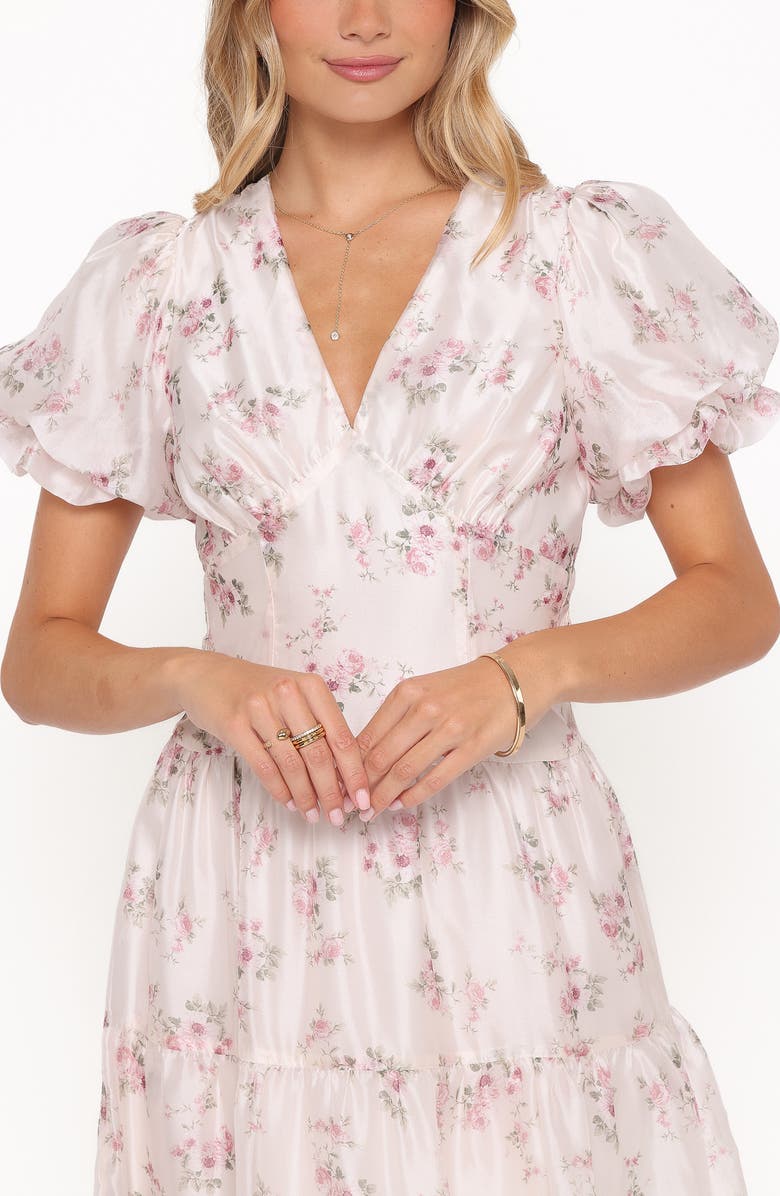 Petal & Pup Jocelyn Floral Print Puff Sleeve Maxi Dress, Alternate, color, Ivory/ Pink Floral