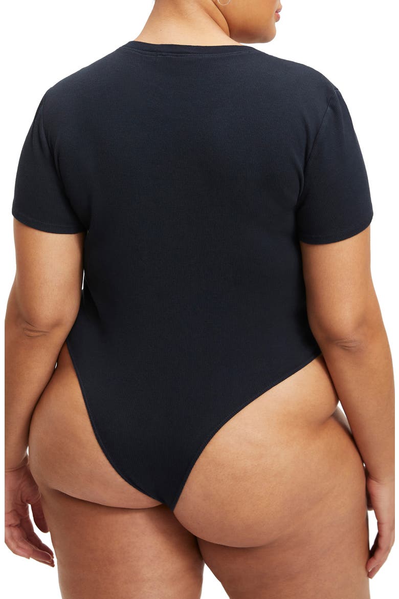 Fitted Organic Cotton Blend Rib T-Shirt Bodysuit, Alternate, color, BLACK