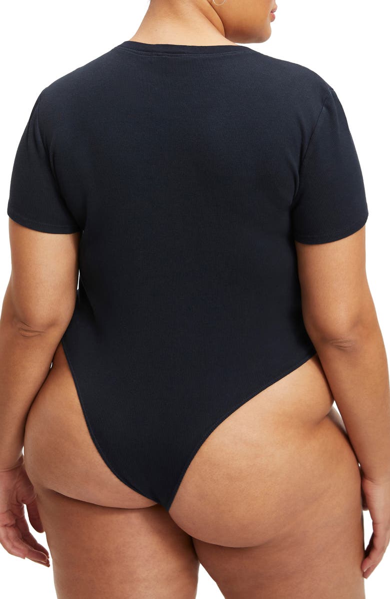 Good American Fitted Organic Cotton Blend Rib T-Shirt Bodysuit, Alternate, color,