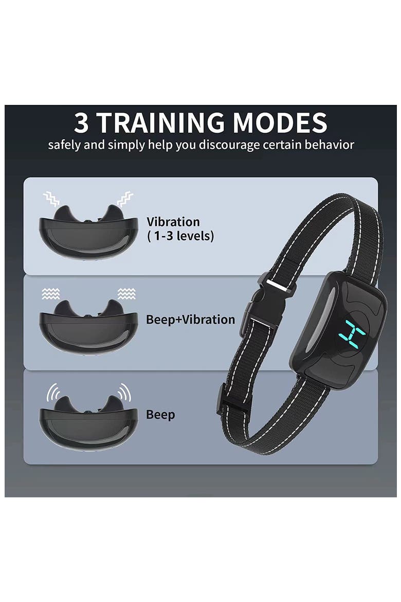 Woofade 3-Level Sensitivity of Tone and Vibration Anti-Bark Dog Collar, Alternate, color, BLACK