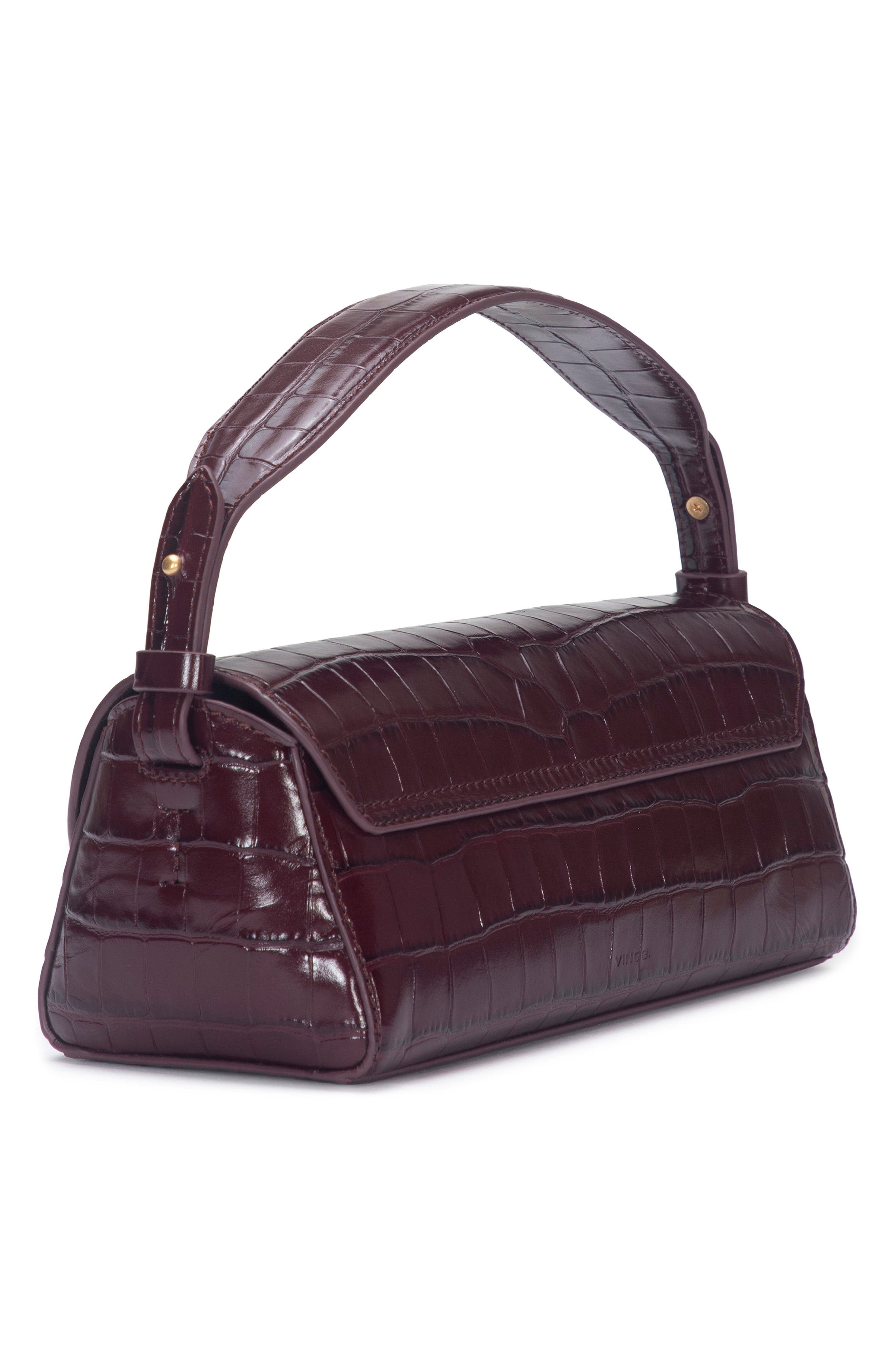 Mini Sabrina Croc Embossed Leather Top Handle Bag, Alternate, color, BORDEAUX