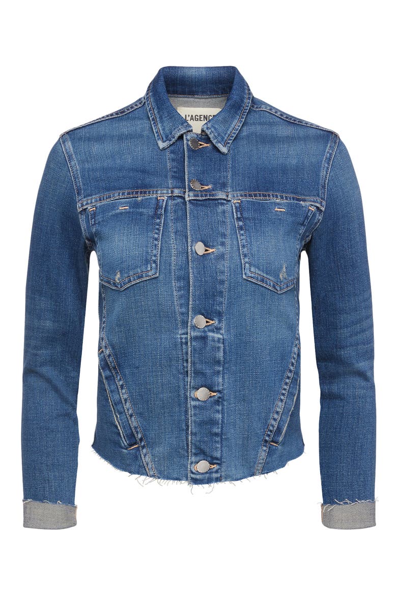 Janelle Raw Cut Slim Denim Jacket, Alternate, color, SHASTA