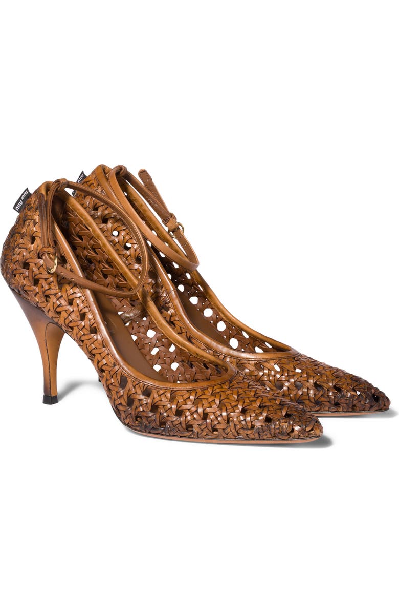 Miu Miu Woven Pointed Toe Pump, Main, color, Cognac