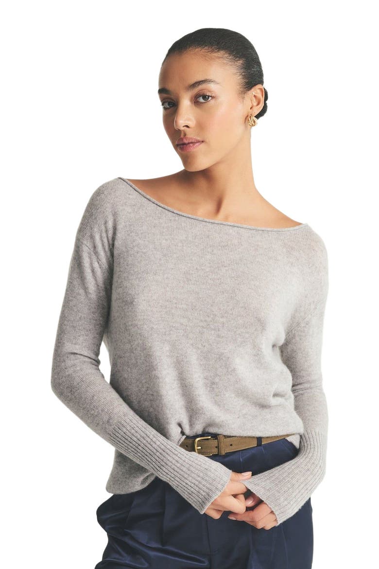 Lightweight Cashmere Boatneck Sweater, Alternate, color, Cement