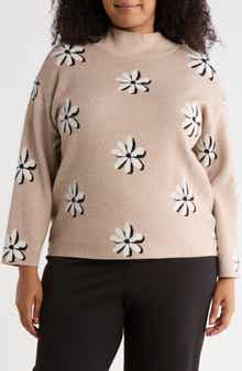 T Tahari Floral Mock Neck Sweater