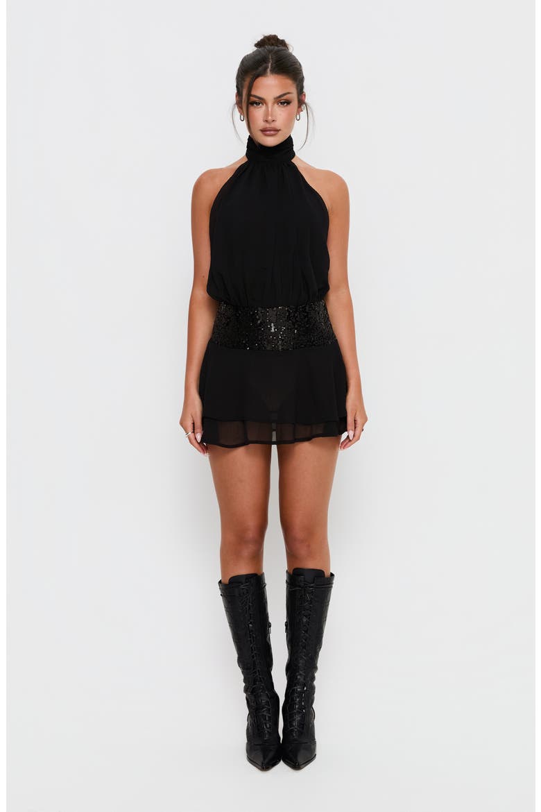 Zenayda Sequin Open Back Drop Waist Minidress, Alternate, color, BLACK