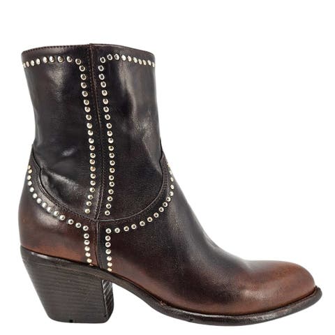 Leather Studded Western Ankle Boot