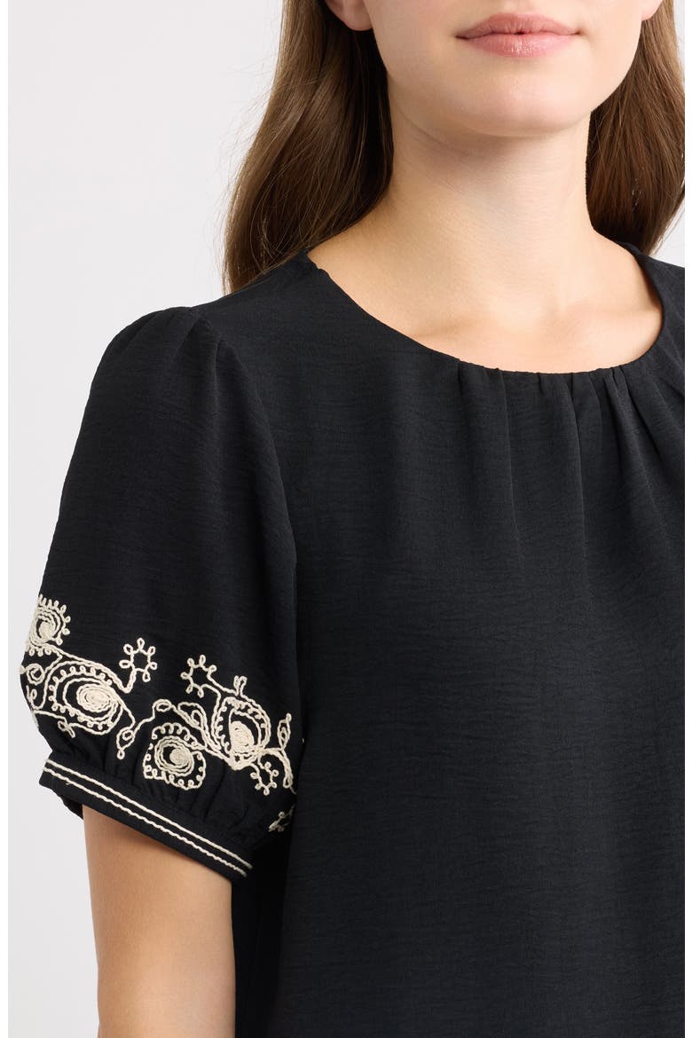 Embroidered Sleeve Peasant Top, Alternate, color, BLACK/ CREAM
