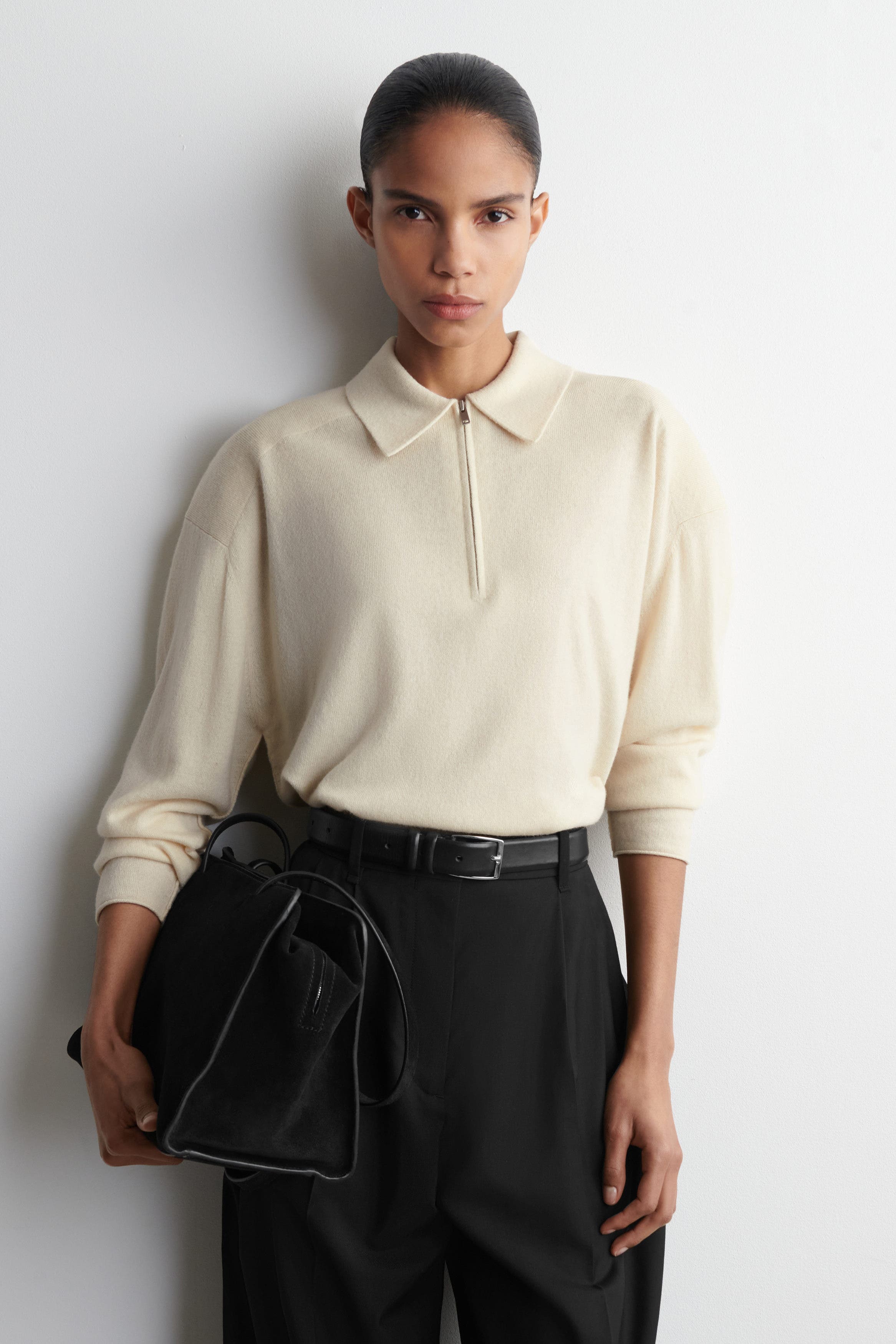 Merino Wool-Yak Zip-Up Polo Shirt
