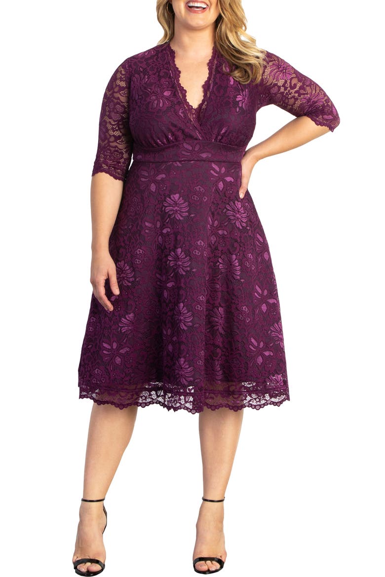 Mademoiselle Lace A-Line Dress, Main, color, BERRY BLISS
