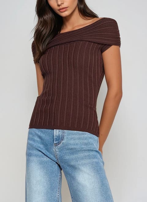 Amélie Off-Shoulder Ribbed Contour Top