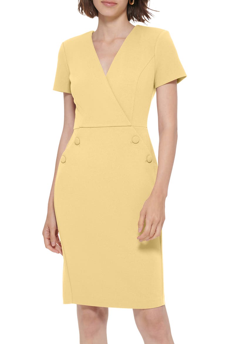 V-Neck Button Sheath Dress, Alternate, color, BUTTERCUP