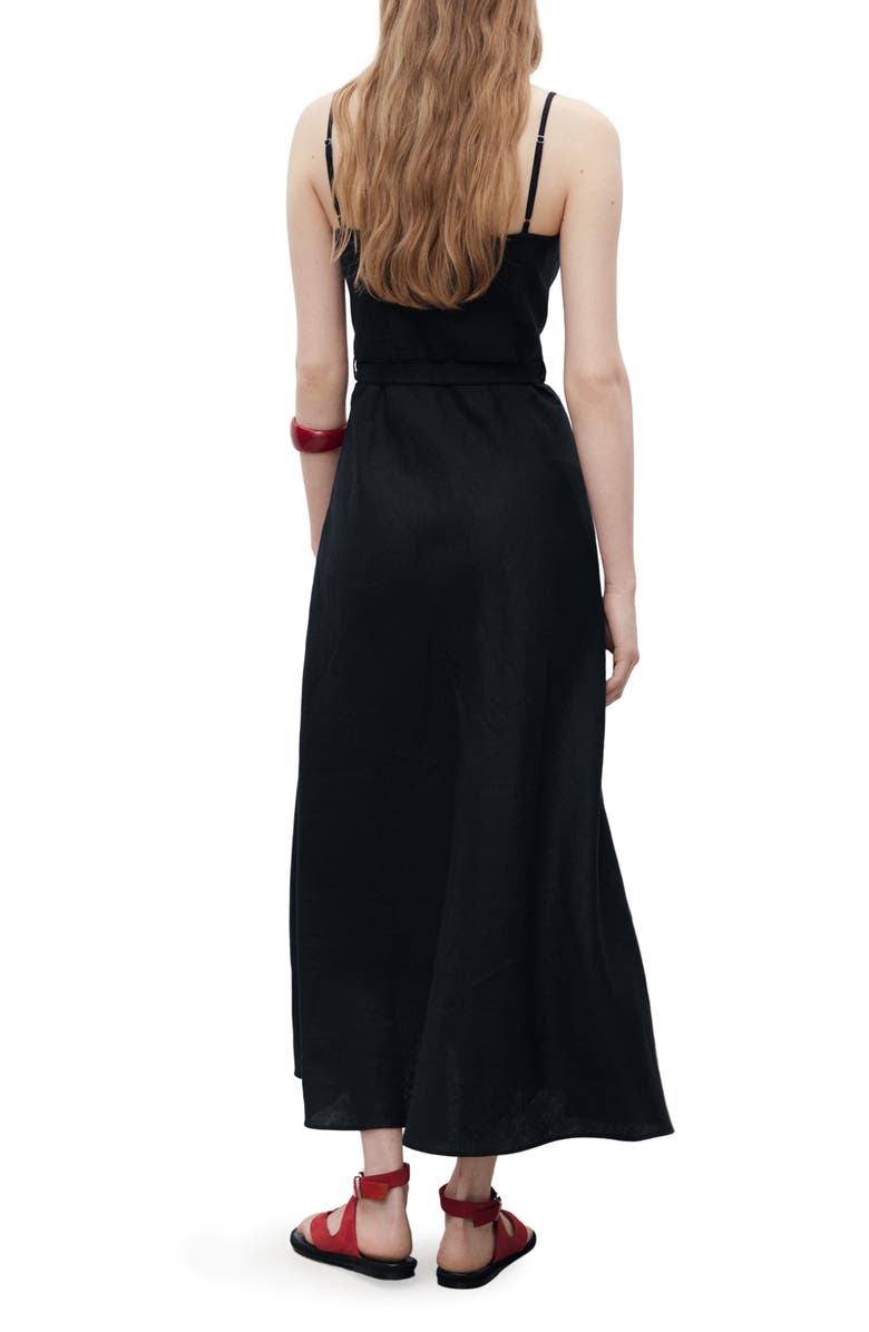 MANGO Bow Linen Sundress, Alternate, color, Black