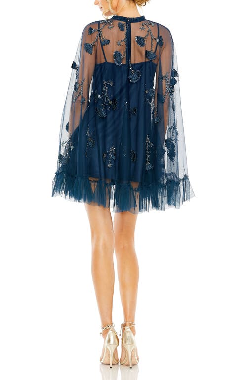 Mac Duggal Embellished Long Flare Sleeve Trapeze Mini Dress In Twilight