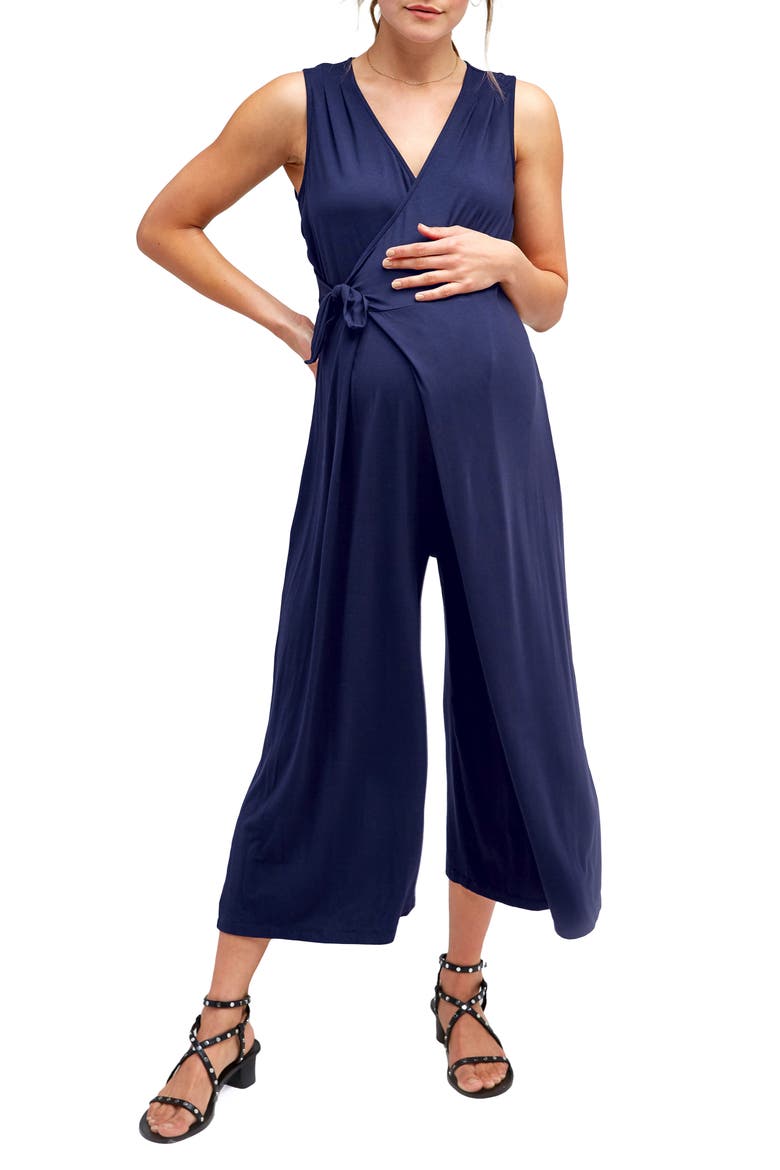 Maternity Francesca Wide Leg Maternity/Nursing Jumpsuit, Main, color, DARK NAVY